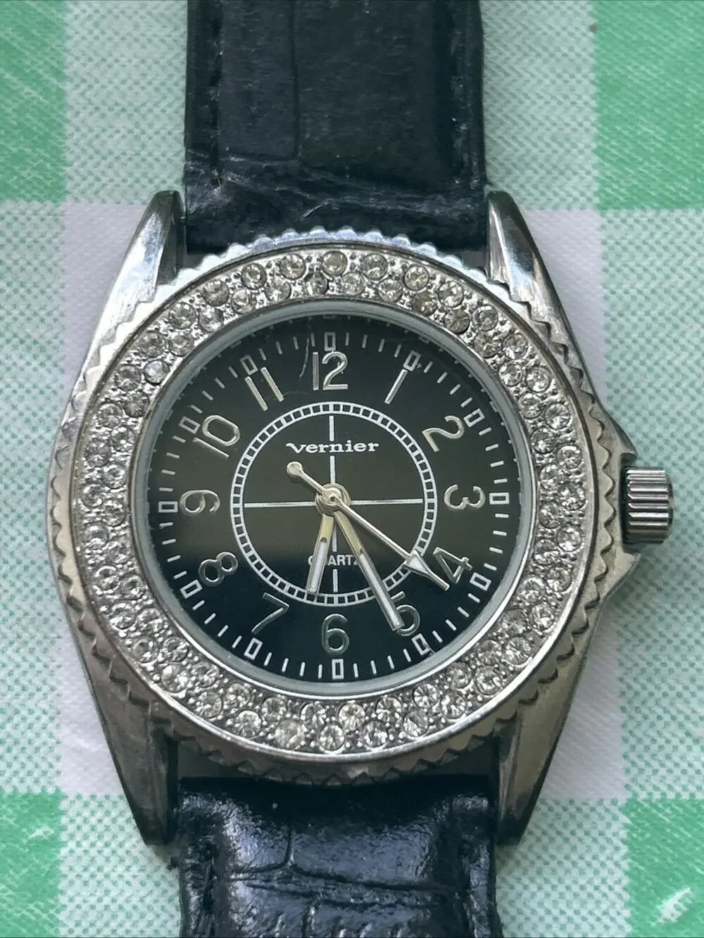 Vernier Black Dial And Band Silver Case Women’s Quartz Watch
